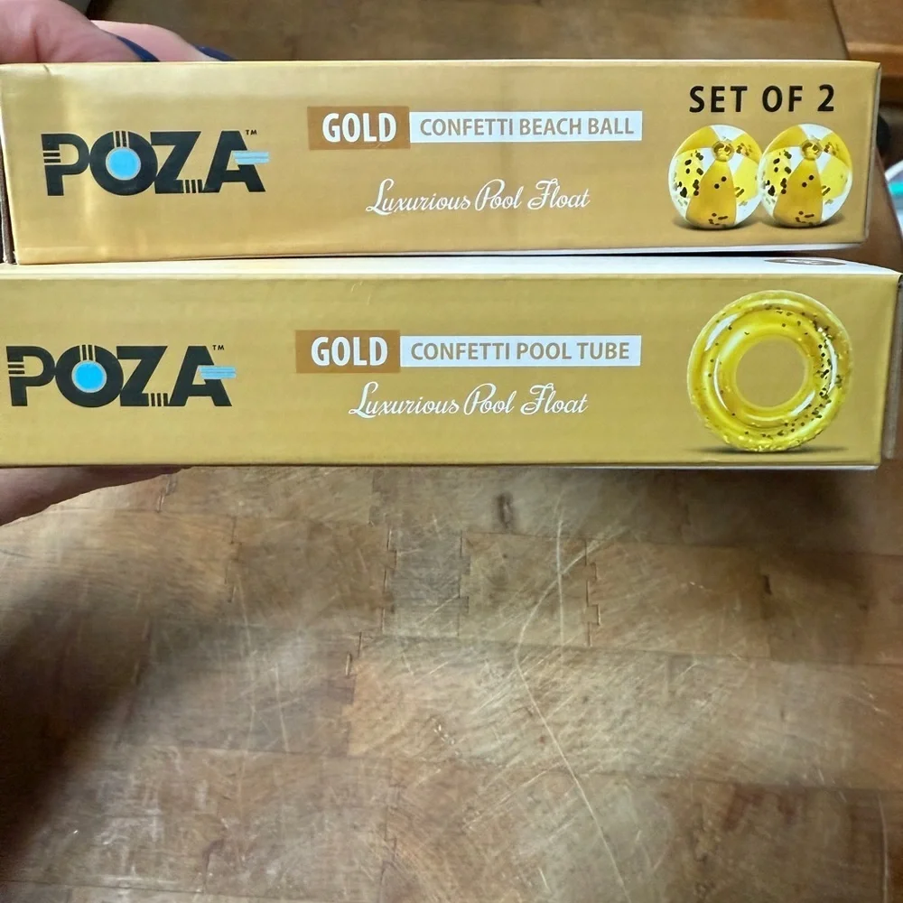 POZA Gold Confetti Beach Balls and Pool Tube Set BRAND NEW Swimming Pool Fun